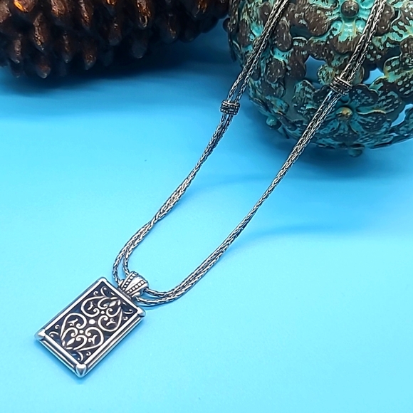 Brighton BERKELEY Double Chain Openwork Scrolled Rectangular Pendant! Retired! - Picture 3 of 9